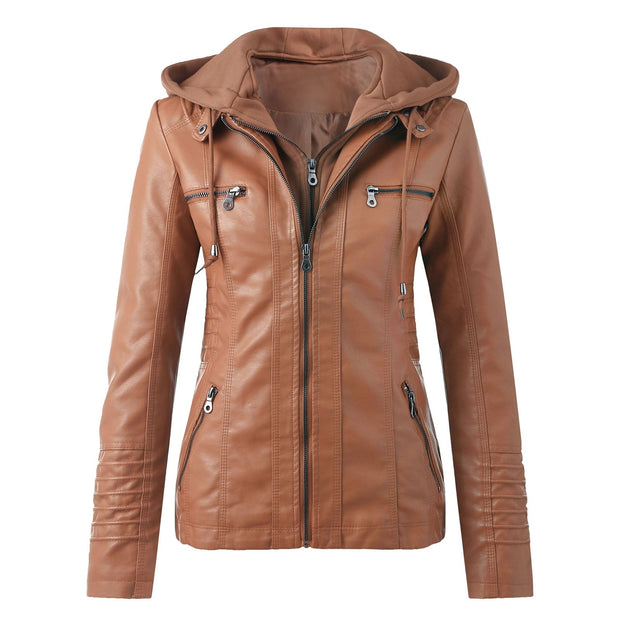 Moderne Lederjacke mit Kapuze
