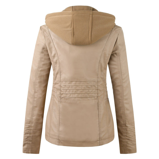 Moderne Lederjacke mit Kapuze