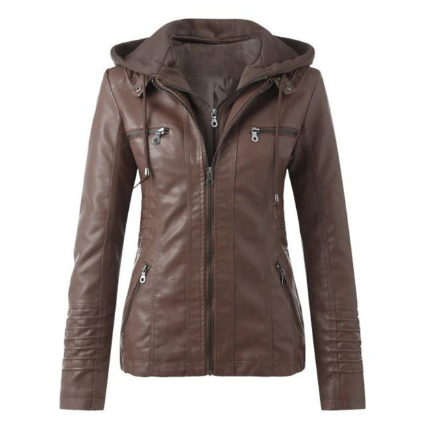 Moderne Lederjacke mit Kapuze