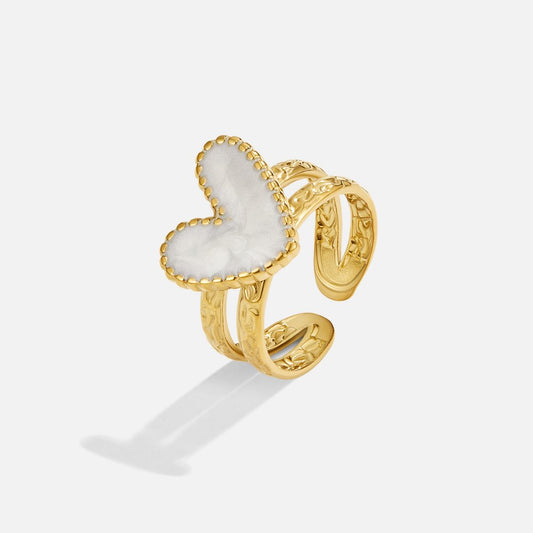 Goldring Für Damen Elena – Romantischer Ring Mit Perlmutt-Herz Und Handgefertigter Goldfassung