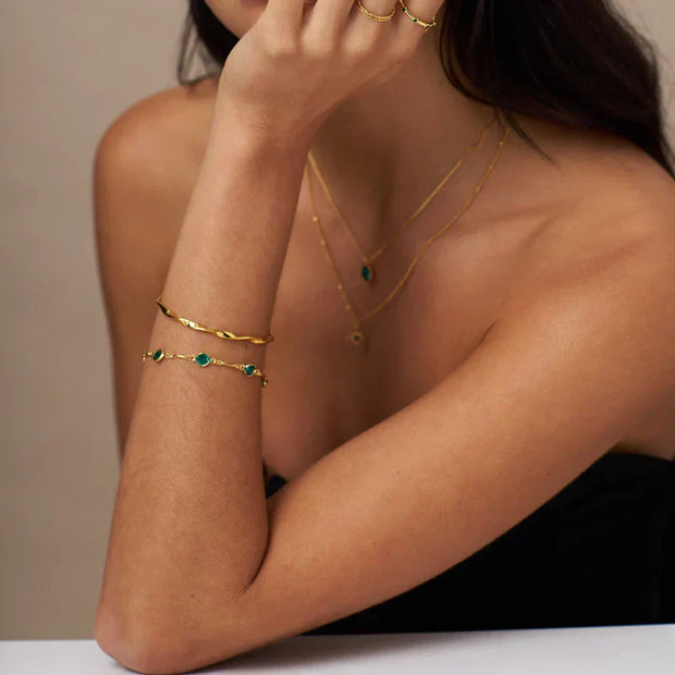 Goldarmband Mit Grünen Rundsteinen Elviana Elegantes Accessoire Für Alltag Und Abendlook