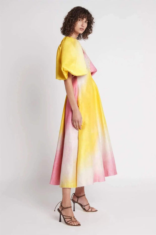 Salma - Midikleid mit Puffärmeln und V-Ausschnitt