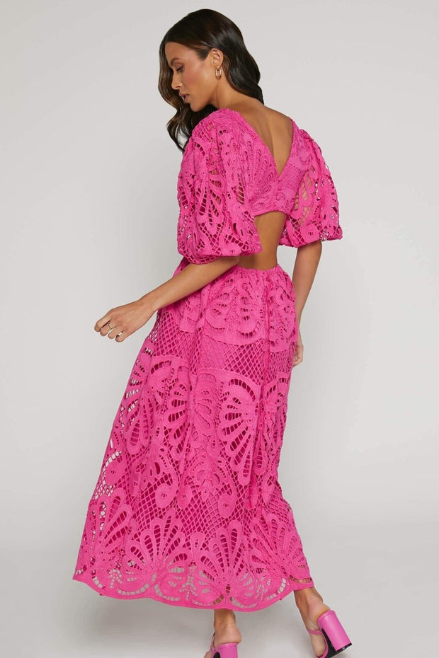 Sandra - Midikleid mit bestickter Spitze und Cut-Outs