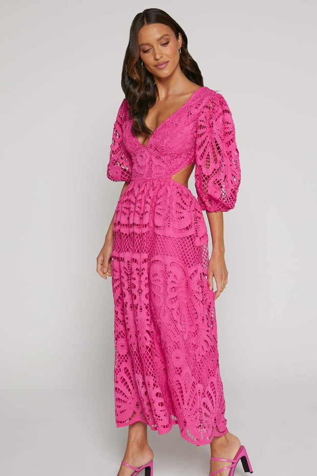 Sandra - Midikleid mit bestickter Spitze und Cut-Outs