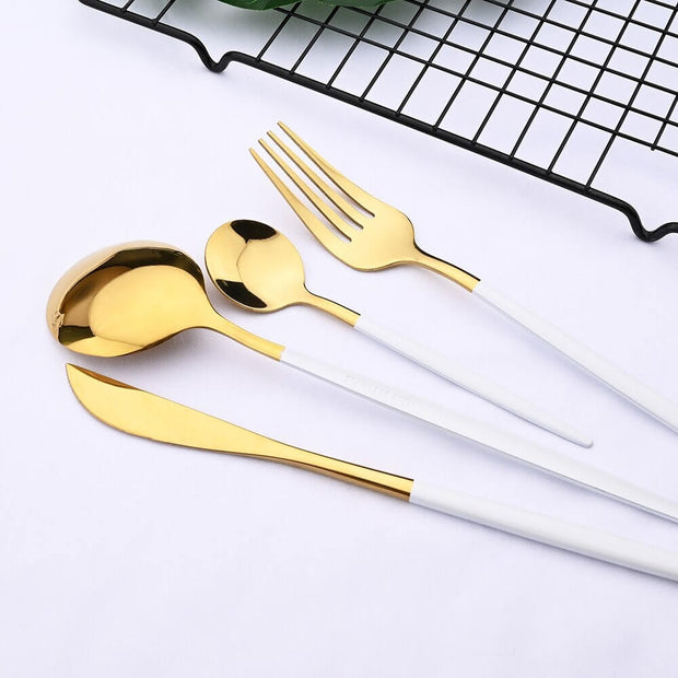 Modernes Besteckset Weiß-Gold – 24-teilig