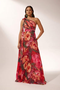 Valerie - Langes, plissiertes Kleid mit einer Schulter