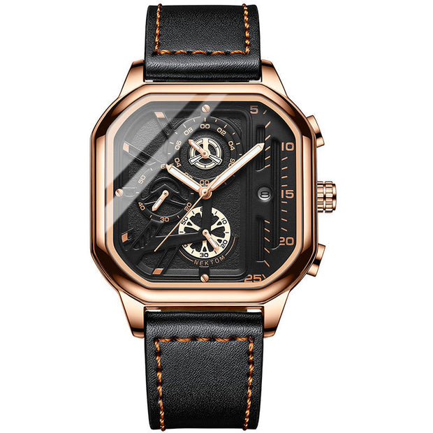 ChronoLux Armbanduhr Mit Echtem Lederarmband Quadratisches Zifferblatt Edelstahlgehäuse