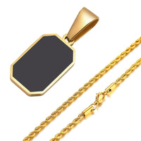 Herren Onyx-Halskette Eliano Mit Glänzender Goldfassung Und Rechteckigem Onyx-Anhänger Für Stilbewusste Männer