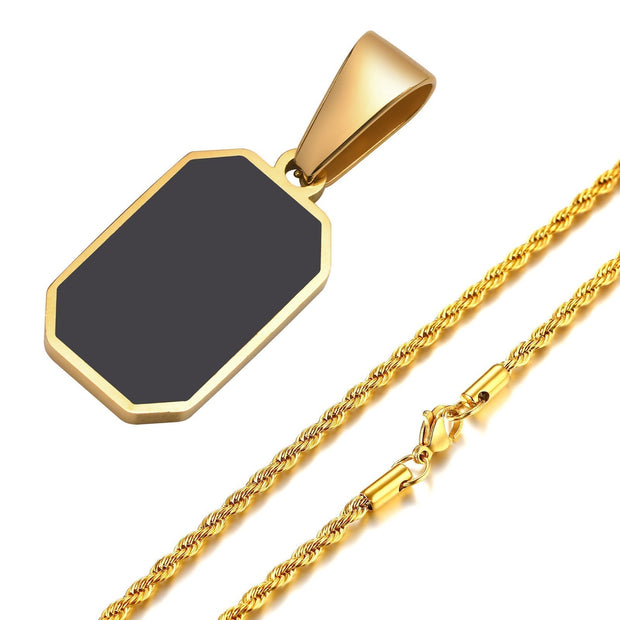 Herren Onyx-Halskette Eliano Mit Glänzender Goldfassung Und Rechteckigem Onyx-Anhänger Für Stilbewusste Männer