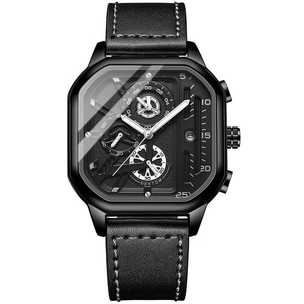 ChronoLux Armbanduhr Mit Echtem Lederarmband Quadratisches Zifferblatt Edelstahlgehäuse