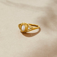 Ring Für Damen Im Vintage-Stil Palmira Mit Natürlicher Perle Und Ornamenten Im Goldton