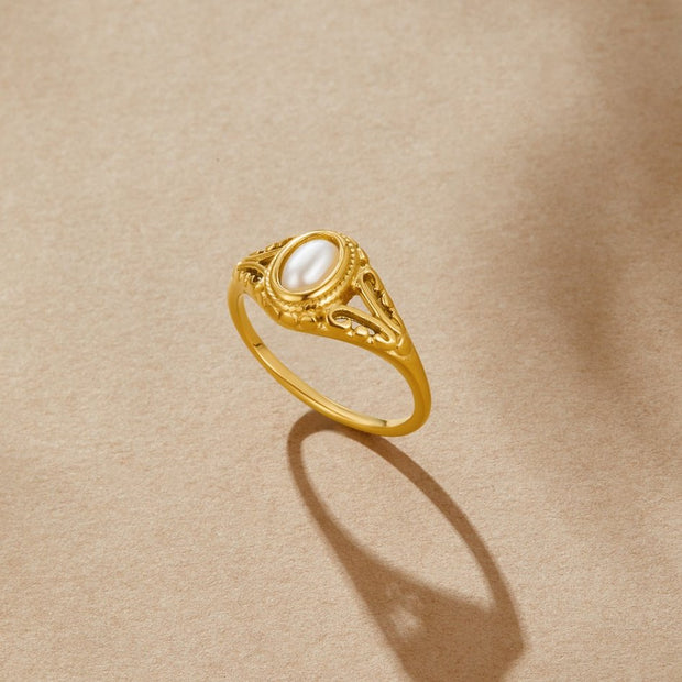 Ring Für Damen Im Vintage-Stil Palmira Mit Natürlicher Perle Und Ornamenten Im Goldton